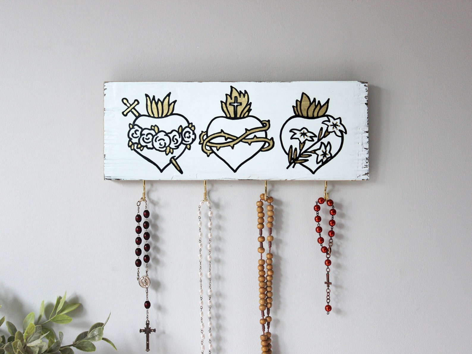 Virgin Mary & Jesus Rosary Holder Stand - Catholic Display For Prayer Beads & Jewelry