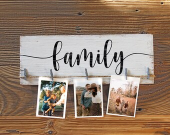 Personalized Photo Holder . Couples Name Sign . Card Hanger . Hand Written Brag Board.  Rustic Picture Display . Farmhouse White Wood Decor