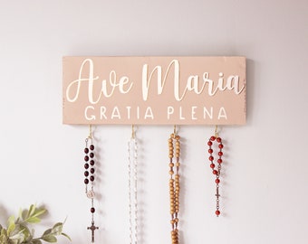 Catholic Mom Gift . Rustic Rosary Display . Rosary Wall Hanger . Vintage Rosary Holder . Catholic Prayer Corner . Catholic Birthday Gifts