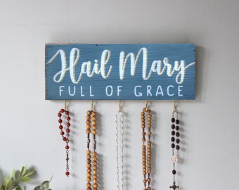 Rosary Holder Mothers Day Gift . Birthday Catholic Gift for Women . Catholic Gift for Mom . Religious Gift for Her . Rosary Hanger Hail Mary