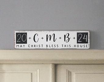 Epiphany Home Blessing Sign . Christ Bless This House Sign . Hand Written Blessing Board . Catholic Farmhouse Décor . Housewarming Gift Sign