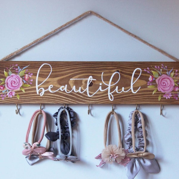CLEARANCE SALE! Bow Holder & Headband Organizer . Saying Girls Nursery Décor . Hand Painted Girls Wood Sign . Baby Girl First Birthday Gift