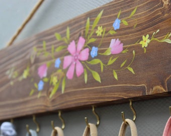 Bows & Headbands Organizer . Rustic Handpainted Bow Holder . Farmhouse Wooden Floral Sign . Jewelry Necklace Organizer . Girls Birthday Gift