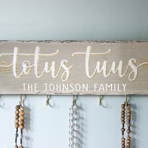 Personalized Catholic Housewarming Gift . Rosary Holder Wall . Farmhouse Catholic Home Decor . Rustic Rosary Hanger . Catholic Wedding Gifts Grey + White + Gold