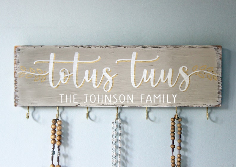 Personalized Catholic Housewarming Gift . Rosary Holder Wall . Farmhouse Catholic Home Decor . Rustic Rosary Hanger . Catholic Wedding Gifts Grey + White + Gold