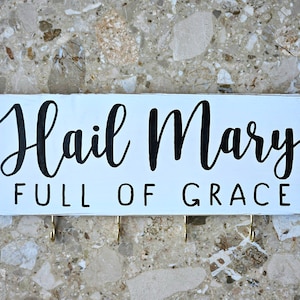 Rosary Wall Holder . Rustic Rosary Display . Rosary Wall Hanger . Catholic Family Prayer Wall White + Black