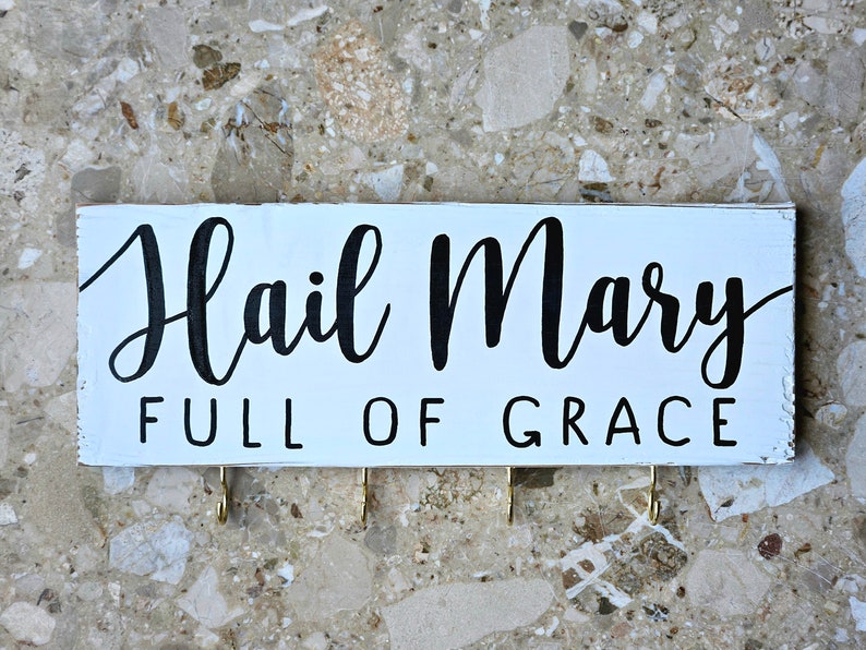 Rosary Wall Holder . Rustic Rosary Display . Rosary Wall Hanger . Catholic Family Prayer Wall White + Black