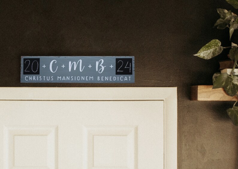 Epiphany Home Blessing Sign . Christ Bless This House Sign . Hand Written Blessing Board . Catholic Farmhouse Décor . Housewarming Gift Sign Gray