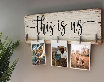 Photo Holder Sign . Twine Card Hanger . Custom Brag Board. Farmhouse Wooden Sign . Rustic Wood Picture Display .  Personalized Family Sign