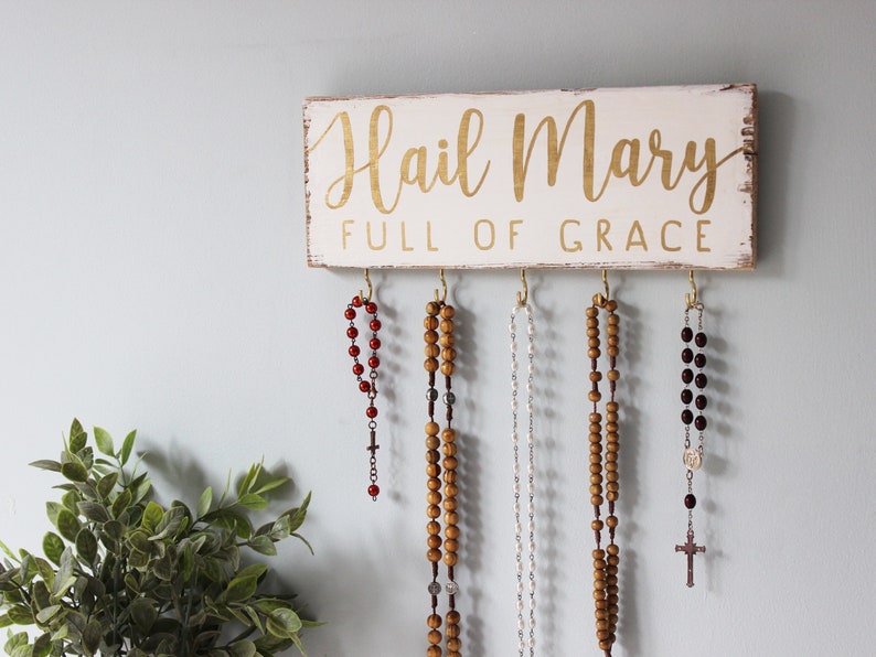 Rosary Wall Holder . Rustic Rosary Display . Rosary Wall Hanger . Catholic Family Prayer Wall image 8