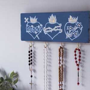 Priest Gift . Vintage Rosary Holder Sacred Hearts . Catholic Birthday Gifts. Catholic Prayer Wall . Rustic Rosary Display . Rosary Hanger image 5