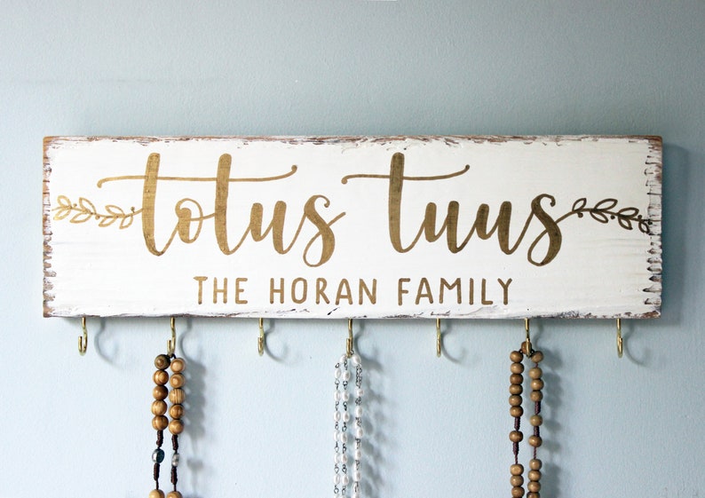 Personalized Catholic Housewarming Gift . Rosary Holder Wall . Farmhouse Catholic Home Decor . Rustic Rosary Hanger . Catholic Wedding Gifts White + Gold