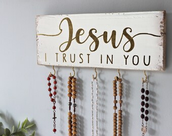 Custom Rosary Wall Holder . Divine Mercy Sign. Farmhouse Rosary Display . Rosary Wall Hanger . Catholic Gift . Catholic Family Prayer Wall