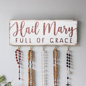 Rosary Wall Holder . Rustic Rosary Display . Rosary Wall Hanger . Catholic Family Prayer Wall White + Copper