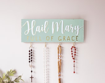 Custom Rosary Holder . Catholic Mothers Day Gifts. Catholic Prayer Wall . Hand Painted Rosary Display . Rosary Hanger for Catholic Nursery