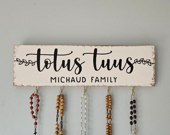 Hand Painted Rosary Holder Totus Tuus . Farmhouse Catholic . Rustic Rosary Hanger . Catholic Family Prayer Wall . Catholic Wedding Gift