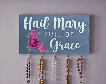 Rosary Wall Hanger . Vintage Rosary Holder . Farmhouse Catholic Décor . Catholic Birthday Gifts. Catholic Mom Gift . Rustic Rosary Display