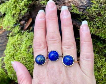 SELF EXPRESSION + SPIRITUALITY Reiki Infused Lapis Lazuli Crystal Healing Gemstone Adjustable Gold, Rose Gold + Silver Stainless Steel Rings