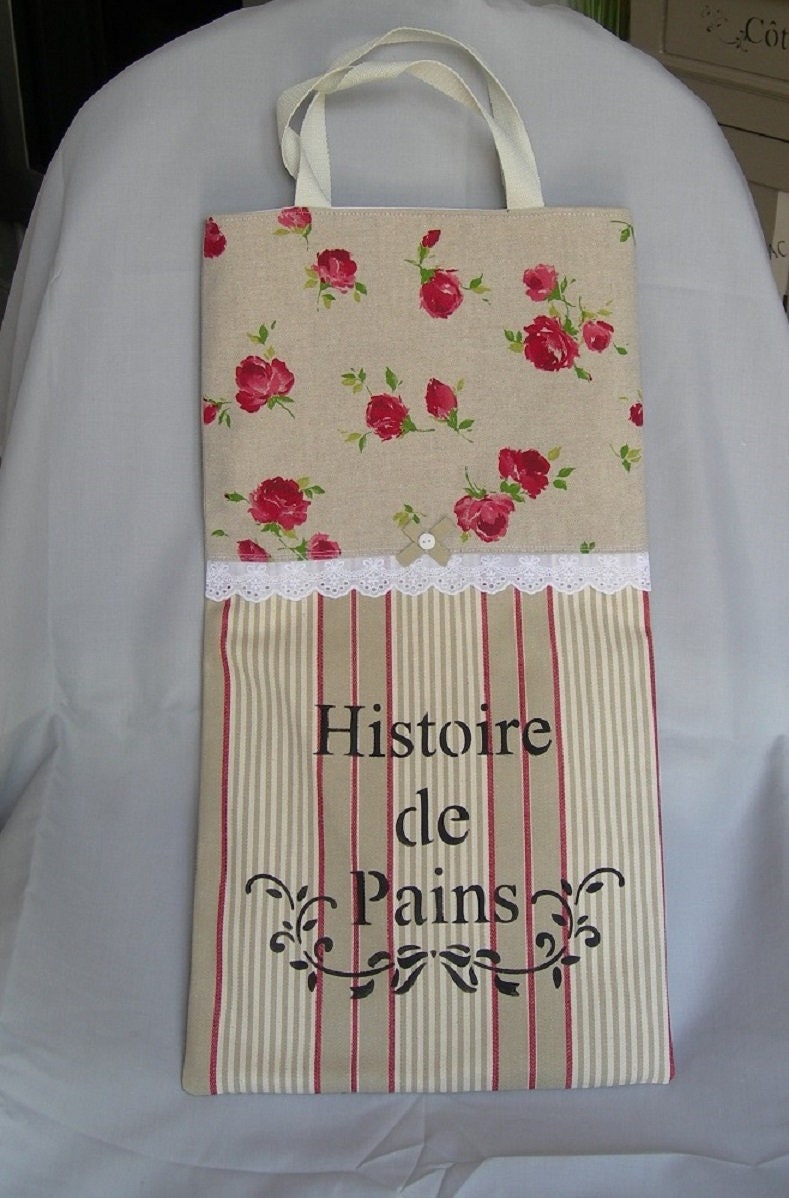 Sac à Pain Toile Matelas et Ses Roses Anciennes en Coton avec Inscription Peinte Main