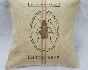 Coussin insecte peint main en grosse toile de coton