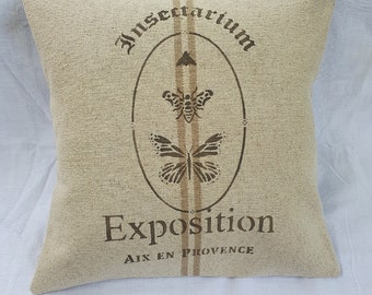 Coussin insecte peint main en grosse toile de coton