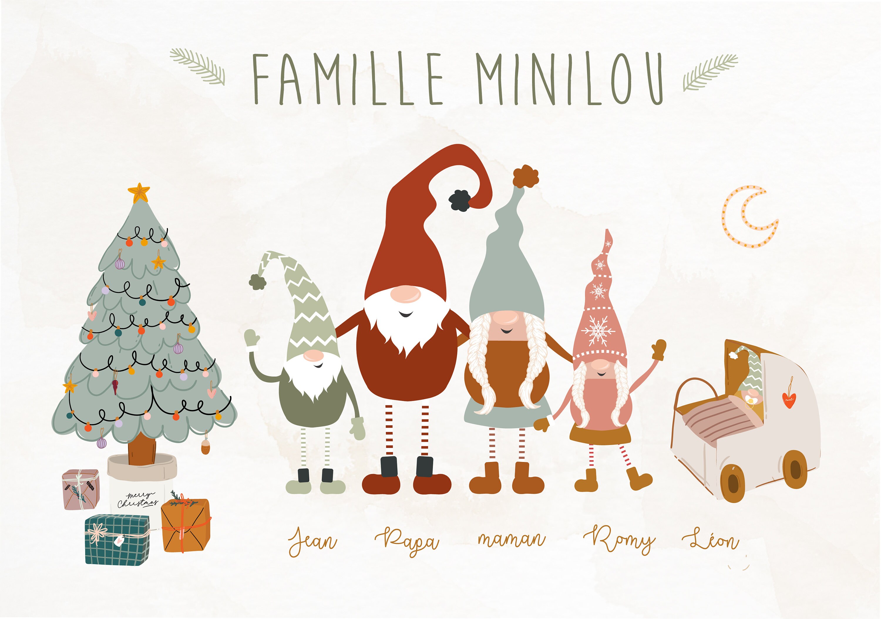 Lutins Family/Portrait Famille Noël Affiche Enfant Bébé Famille