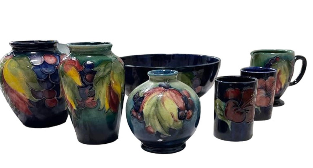 Lot of SEVEN Moorcroft Pottery. Leaf & Berry and Hibiscus Etsy
