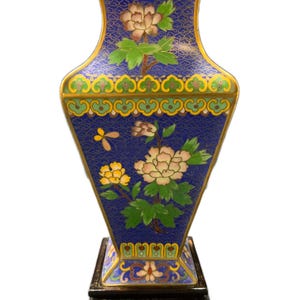VINTAGE Asian Cloisonne Vase with wooden base