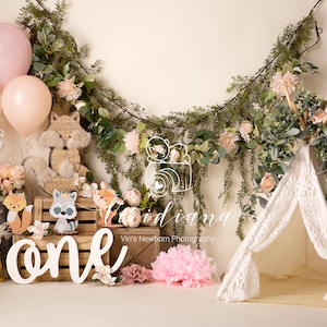 Woodland, Forrest animals,  Digital Backdrop, One year digital backdrop for girl, Cake Smash digital backdrop, Woodland digital backdrop