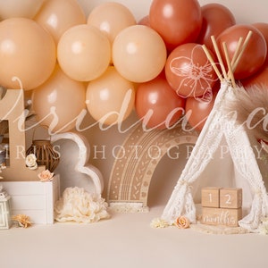 Rainbow, Boho,  Neutral Digital Backdrop, One year digital backdrop for girl, Cake Smash digital backdrop, Rainbow digital backdrop