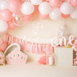 Princess, Floral,  Digital Backdrop, One year digital backdrop for girl, Cake Smash digital backdrop, Princess digital backdrop