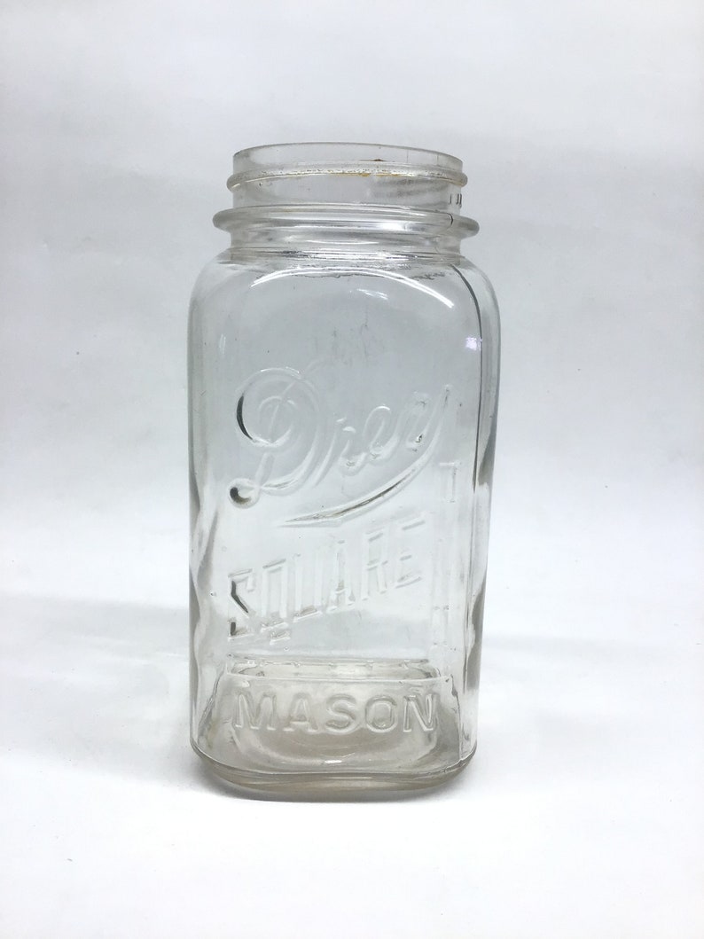 Vintage Drey Square Mason Quart Clear Glass Canning Jar Etsy
