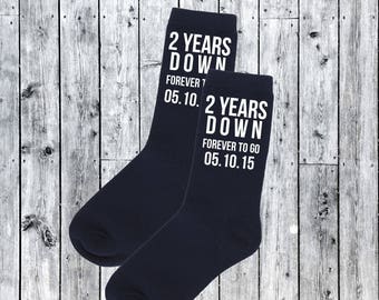 2nd Wedding Anniversary Personalised with Date of Wedding Gift Husband Wife 2 Years Down Forever to go Black Socks married Cotton Gift
