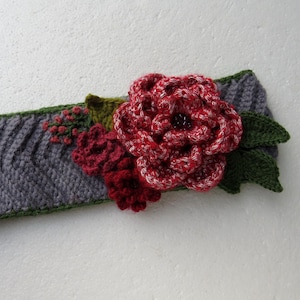 Crochet Knit Headband with Wool Flowers: Women&#39;s Ear Warmer Floral Headband Head Wrap
