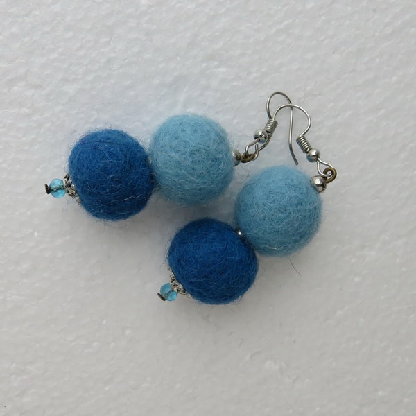 Bright Blue Drop Earrings Felt Ball Earrings