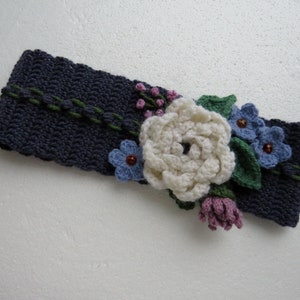 Crochet Floral Headband: Knit Wool Blend Ear Warmer