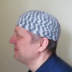 Kufi Muslim Hut Große Größe Herren Häkelmütze Strickmütze Skull Cap Weiß Grau Blau Hut für Männer Boho Hippie stil Strickmütze Retro Cap