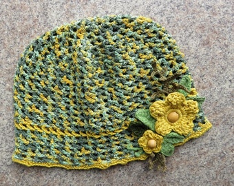 Girls Crochet Cotton Summer Hat with Yellow Flowers