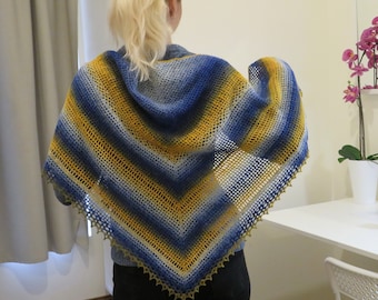 Triangle Crochet Shawl Wool Triangle Scarf Winter Knit Shawl Oversized Boho Shawl Stripes Large Shawl