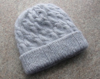 Women's Warm Winter Hat Knit Beanie Gray Wool Cable Hat Bulky Knit Hat Handmade Knitwear