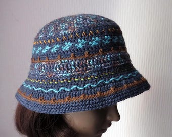 Crochet Panama Hat Blue Woll