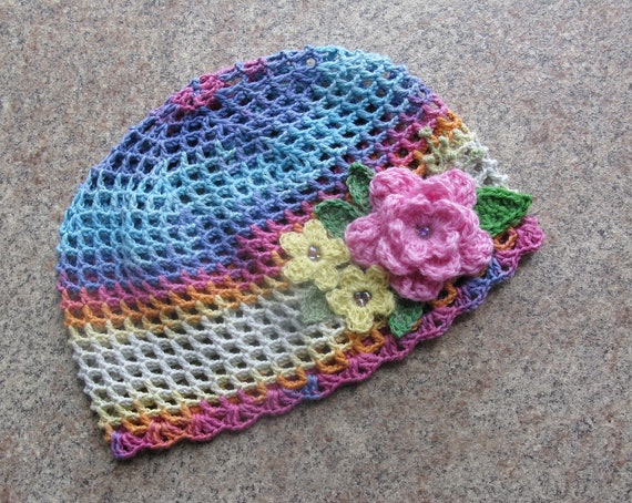 Multicolor Crochet Hat with Flower Accent Crochet Rainbow Child main image 3