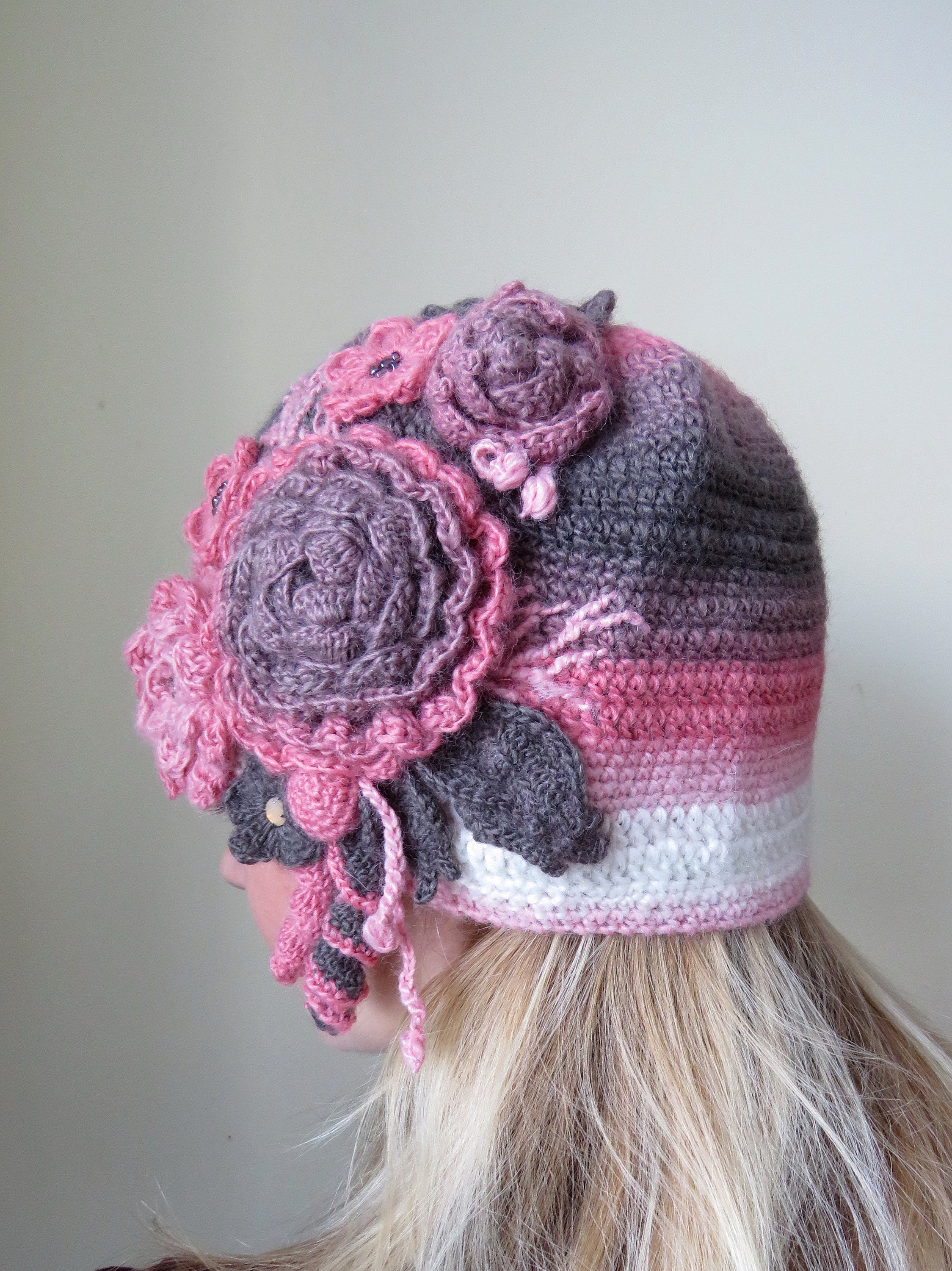 Häkeln Blume Hut Hand gestrickte Hut Damen stricken Mütze rosa | Etsy