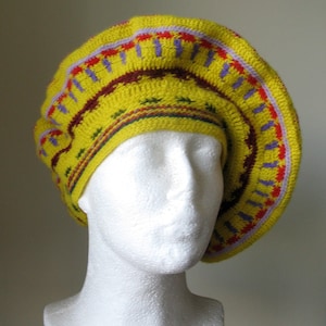 Girls Beret Hat Hand Knitted Wool Yellow Beret Crochet Children&#39;s Beret Hat Rasta Hat Bright Wool Beret Multi-colored Hat Knit Accessories