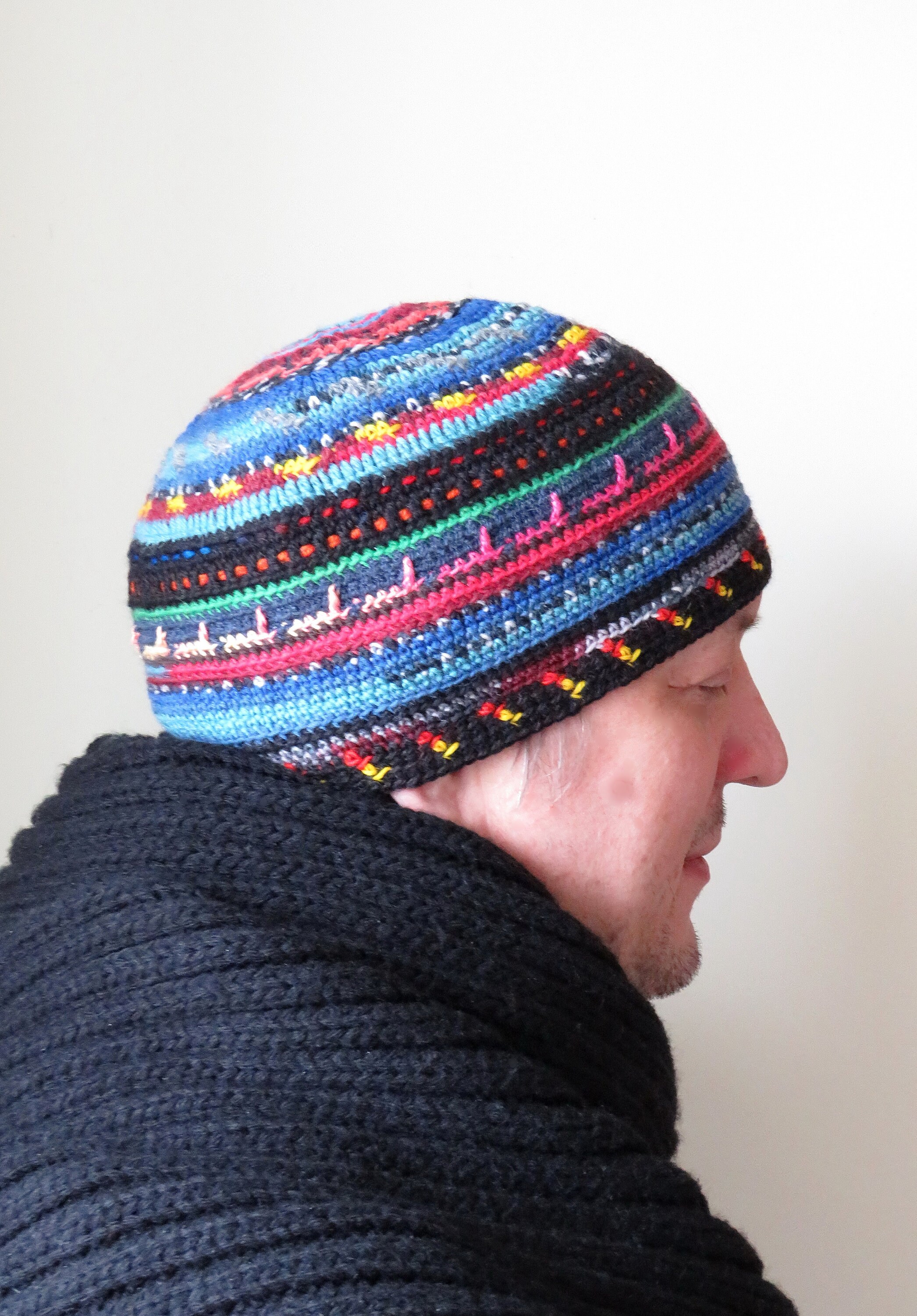 Men's Crochet Striped Beanie for Men Knit Colorful Beanie Etsy