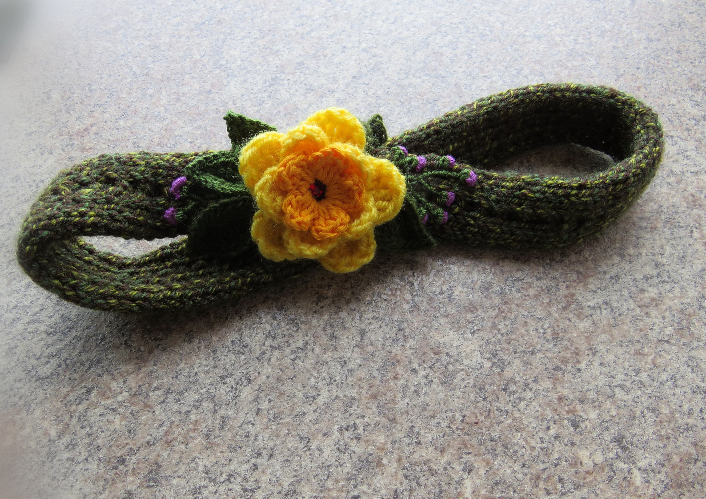 Headband ear warmer flowers knit knitted multicolor Colorful Crochet Headband Knit Ear Warmer Headband With Crochet Flower - Etsy main image 3