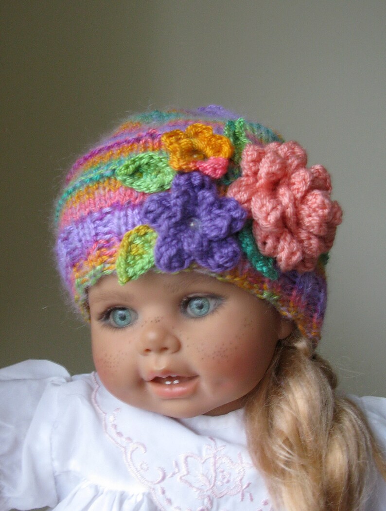 Knit Baby Hat with Flowers Multicolor Hand Knitted Hat Knit Etsy