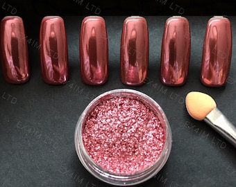 Rose Gold Nail Mirror Chrome Powder Shiny Pink Pigment Shimmer For Nails Multichrome Manicure Metallic Effect Sparkle Trendy + Free Brush