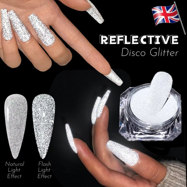 Reflective Disco Nail Glitter Powder Flash for Ordinary Varnish Acrylic and Gel Polish  Silver Flashy Nails Crushed Diamond Sparkly Effect