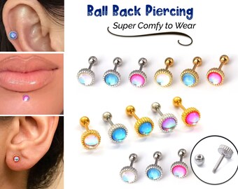 Stud Piercing Boucle d’oreille Vis Boule Retour AB Gem 20G Cartilage Chirurgicale Acier inoxydable Helix Tragus Piercing vintage Face Ear Bijoux Coloré